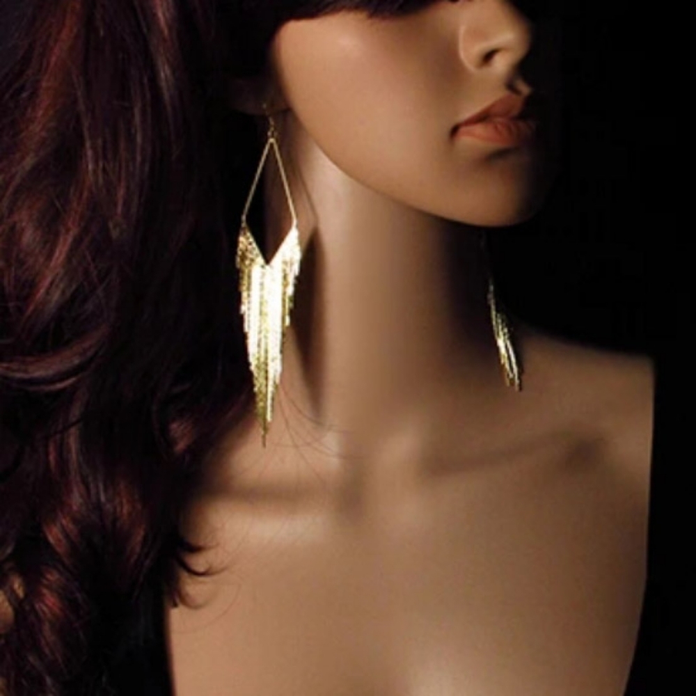 🎀 Rhodium & Gold Plated Long Tassel Earings - Picture 6 of 8